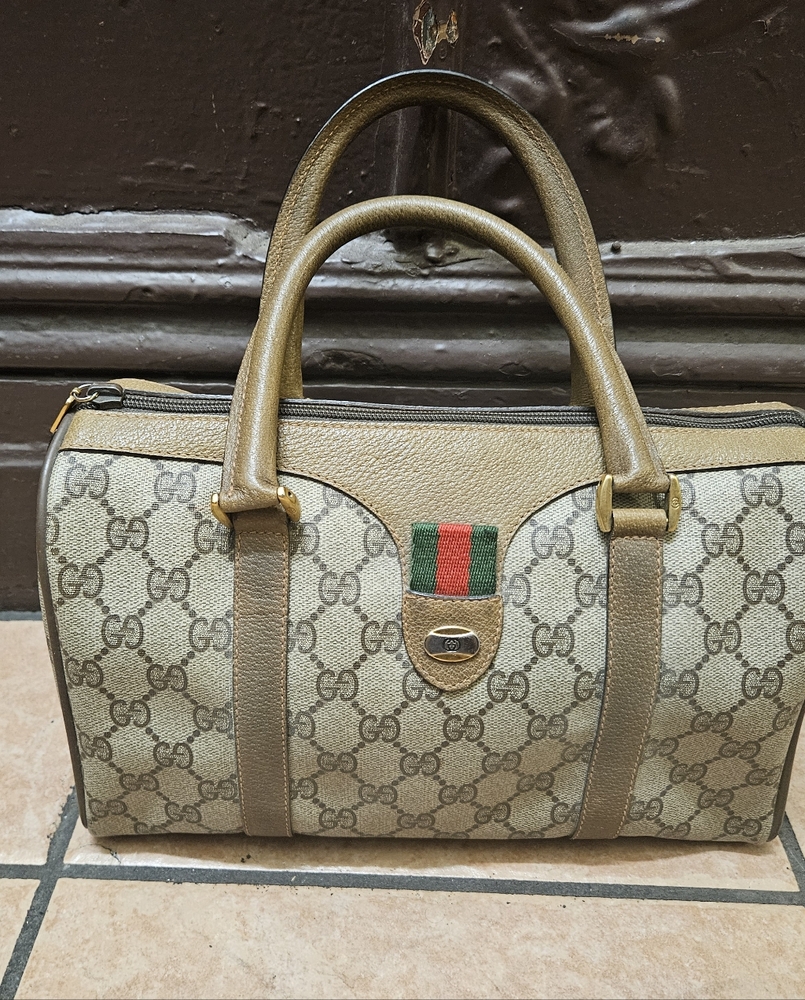 Gucci Beige and Brown Boston Women's Handbag Good Vintage Condition Authentic - Picture 11 of 13